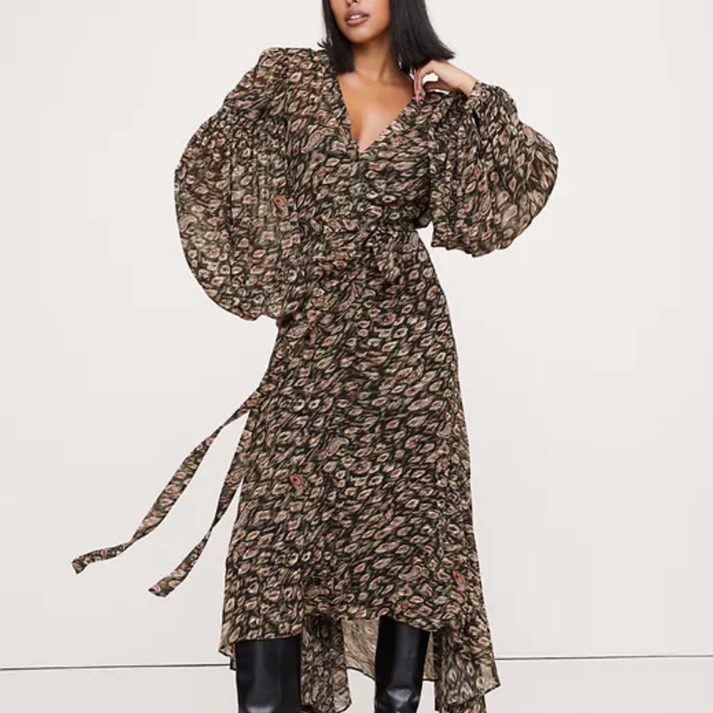 NEW Banana Republic GEORGETTE PUFF-SLEEVE MAXI DRESS, M